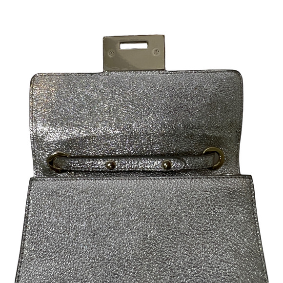 Jimmy Choo Rebel Mini Glitter Silver Leather Cross Body Bag Gold Snap $1,005 - Picture 5 of 11
